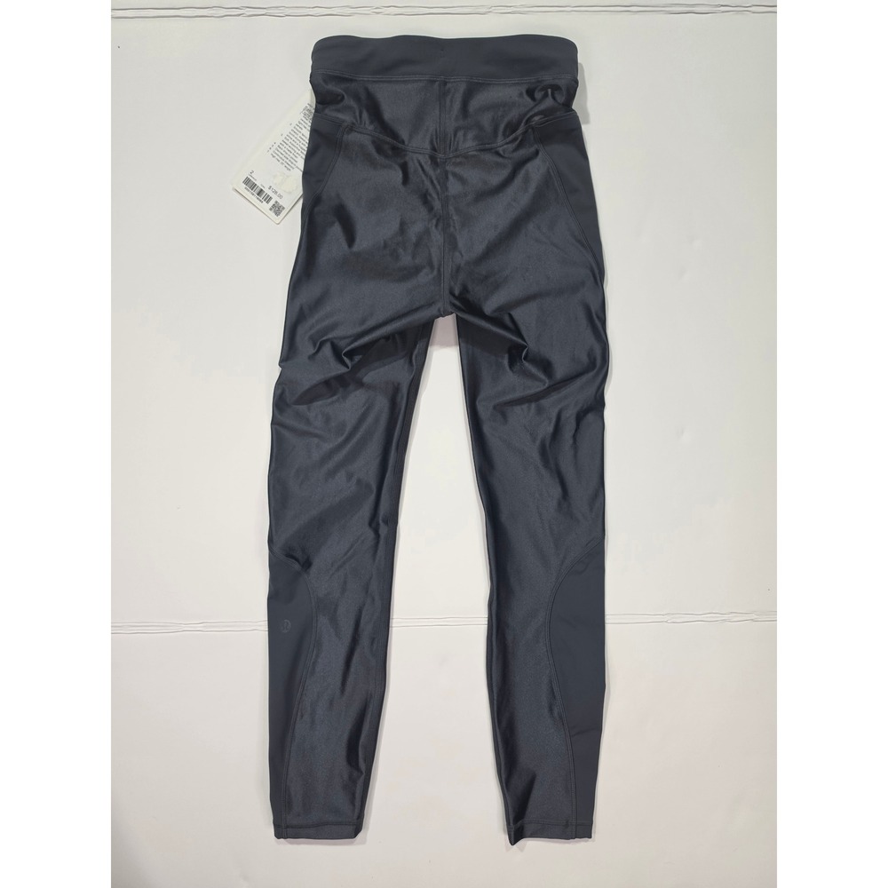Lululemon Satin Shine Panelled Tight 25 Wordmark Coal Black LW5HKUS Size 2 - Picture 2 of 7